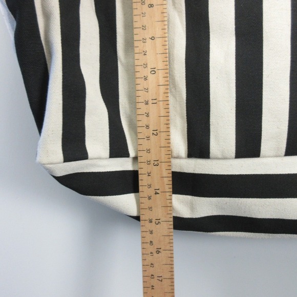 Victoria's Secret Canvas Tote Bag w/ Pouch Black White Striped Gym Travel 534 - Picture 11 of 12